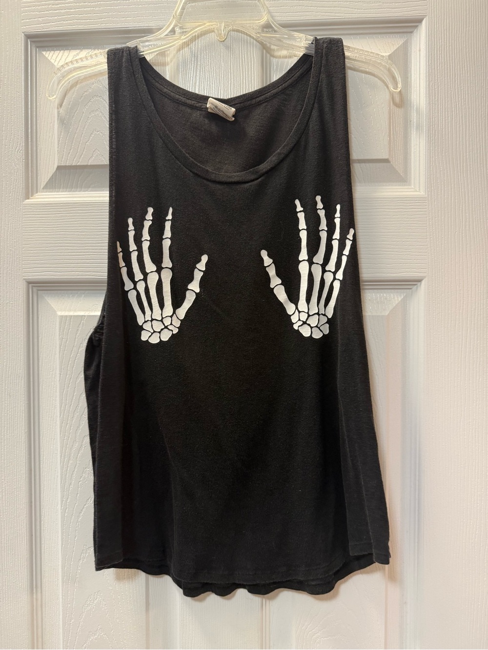 PINK Victoria's Secret Black Tank Top with White Skeleton Hand Graphic